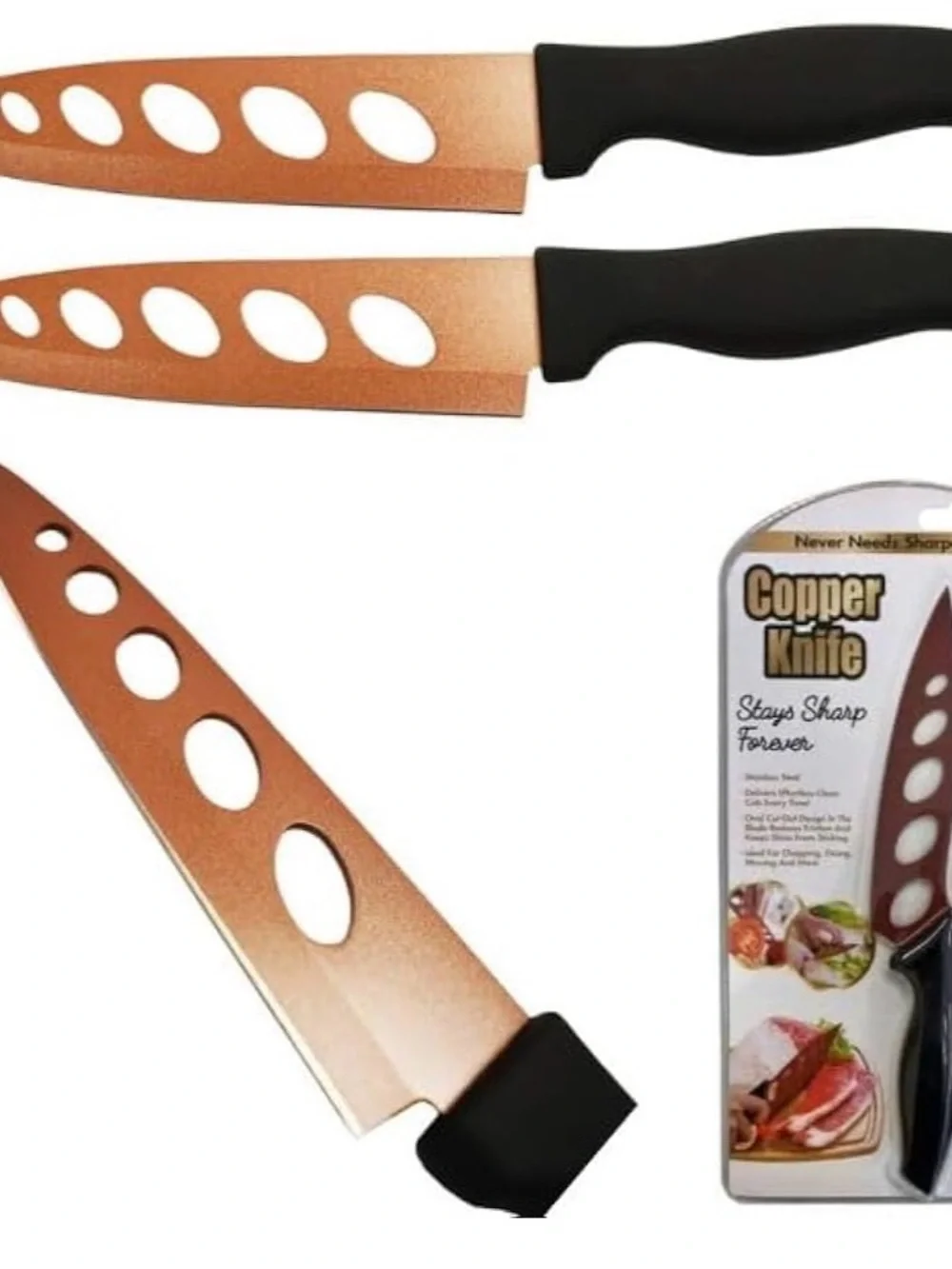 Copper Knife 2-Pc Knife Set 5.5 in Stainless Steel Straight Blade w/ Sheath